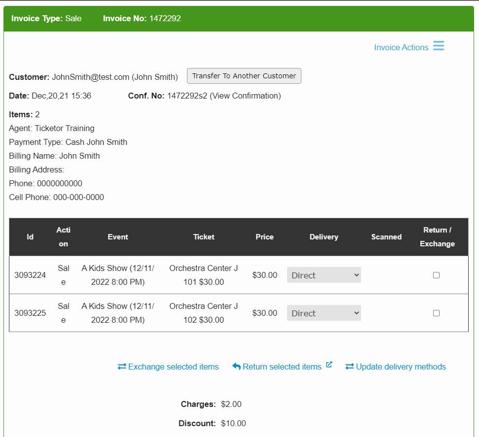 Exploring Ticketor as an Administrator - Looking at an Invoice