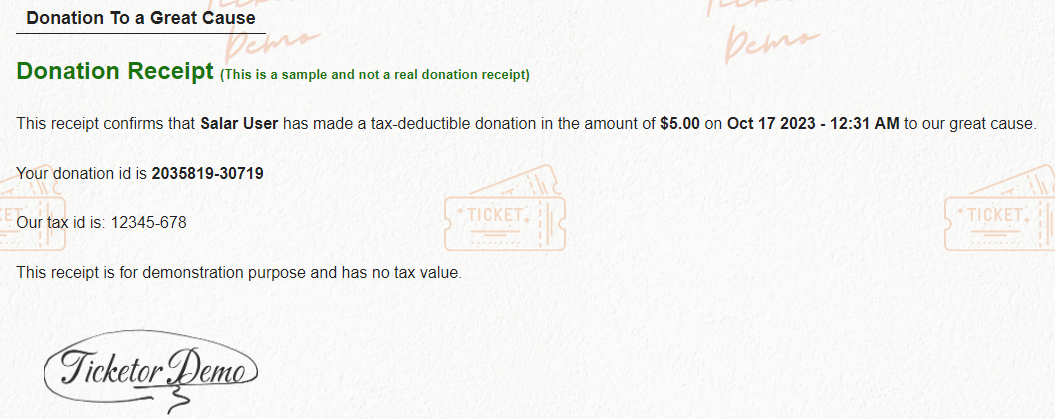 Sample donation receipt